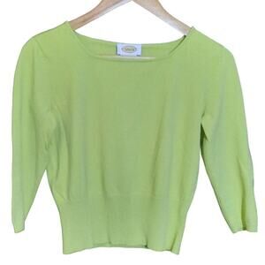 Talbots Three Quarter Sleeve Square Neck Lime Green Crop Sweater Size Small